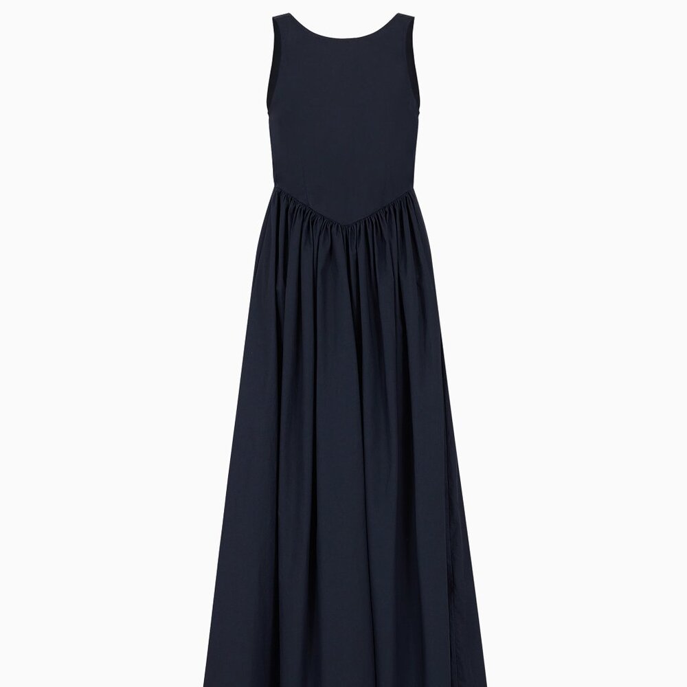 Emporio Armani Navy Poplin Long Gathered Skirt Maxi Dress USA Size 6 Runs Small